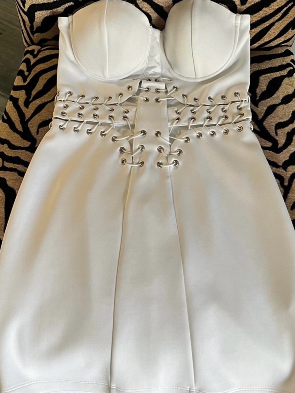 bebe White Strapless Lace-Up Bustier Dress, Size XS